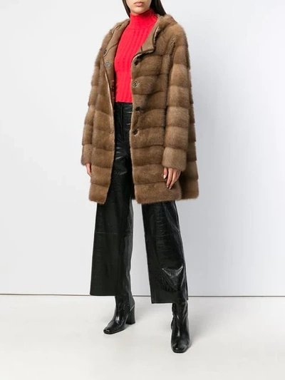 Shop Liska Hooded Mink Fur Coat In Brown