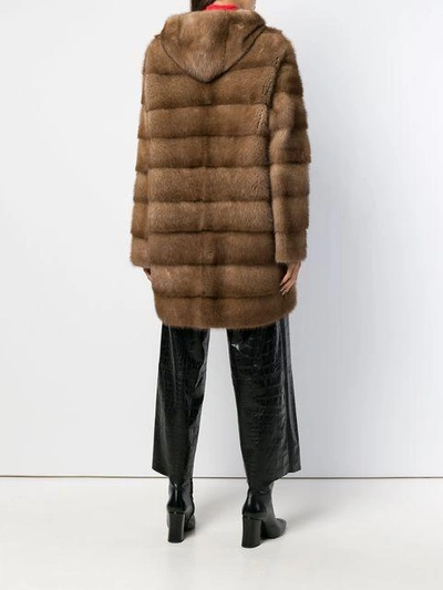 Shop Liska Hooded Mink Fur Coat In Brown