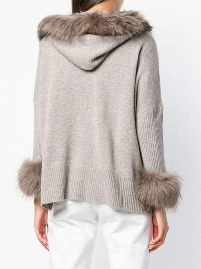 Shop Max & Moi Fur Trim Zipped Cardigan - Neutrals In Nude & Neutrals