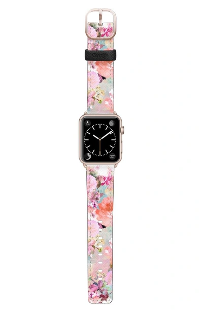Shop Casetify Romantic Watercolor Flowers Saffiano Faux Leather Apple Watch Strap In Pink/ Rose Gold