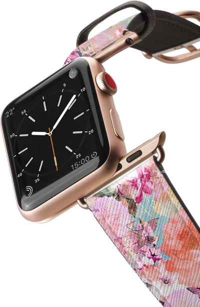 Shop Casetify Romantic Watercolor Flowers Saffiano Faux Leather Apple Watch Strap In Pink/ Rose Gold