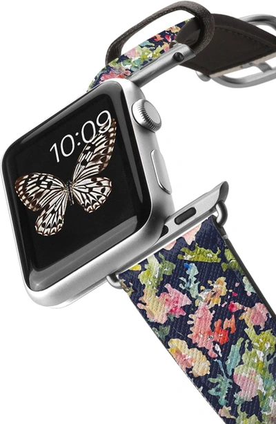 Shop Casetify Keepsake Saffiano Faux Leather Apple Watch Strap In Blue/ Silver
