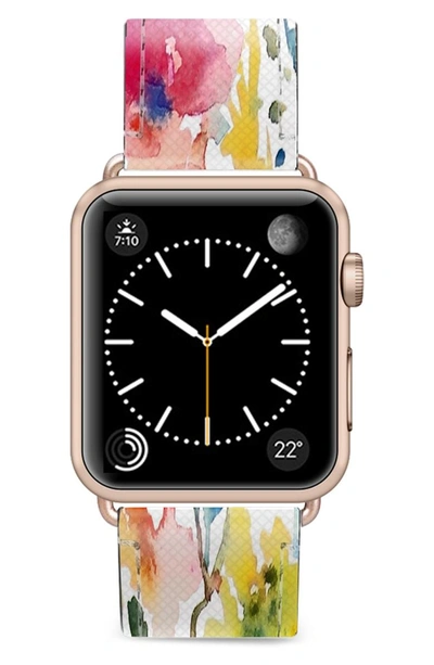 Shop Casetify Saffiano From The Garden Faux Leather Apple Watch Strap In White/ Rose Gold