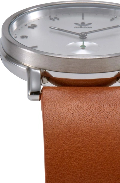 Shop Adidas Originals District Leather Strap Watch, 40mm In Tan/ Silver