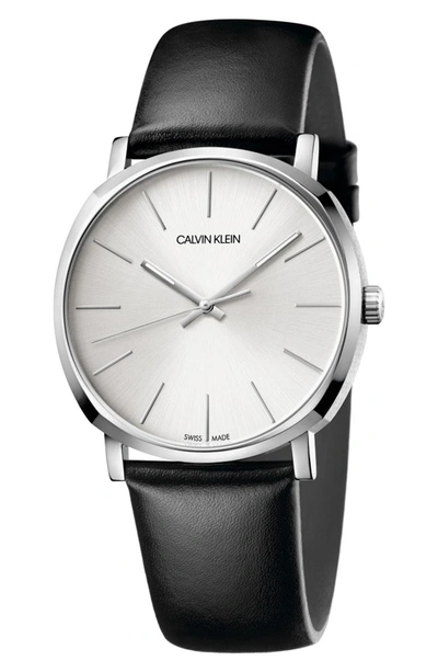 Shop Calvin Klein Posh Leather Band Watch, 40mm In Black/ Silver