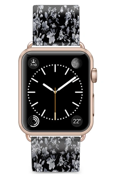 Shop Casetify Vintage Flowers Saffiano Faux Leather Apple Watch Strap In Black/ Rose Gold