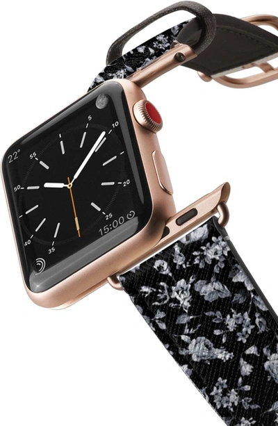 Shop Casetify Vintage Flowers Saffiano Faux Leather Apple Watch Strap In Black/ Rose Gold