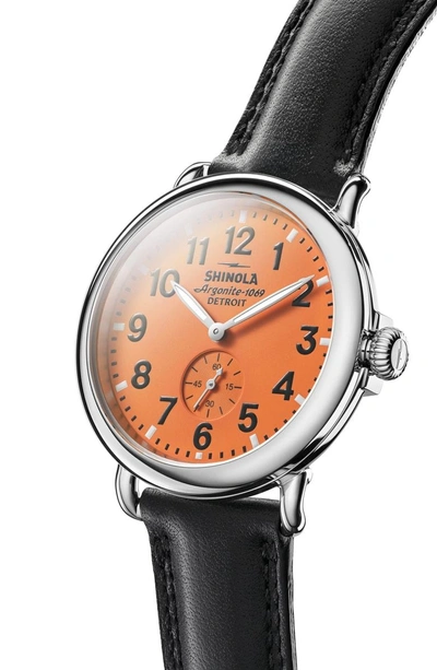 Shop Shinola 'the Runwell' Leather Strap Watch, 41mm In Black/ Orange/ Silver