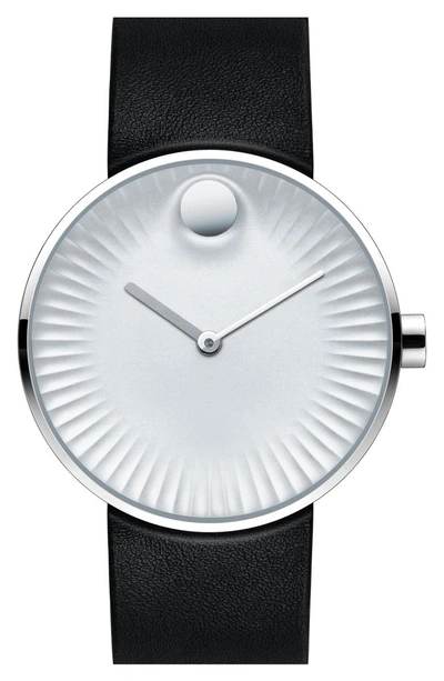 Shop Movado 'edge' Leather Strap Watch, 40mm In Black/ Silver