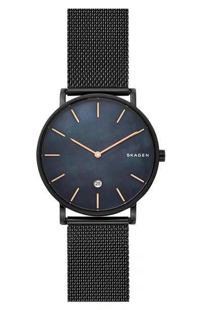 Shop Skagen Hagen Slim Mesh Strap Watch, 40mm In Black/ Mop/ Black