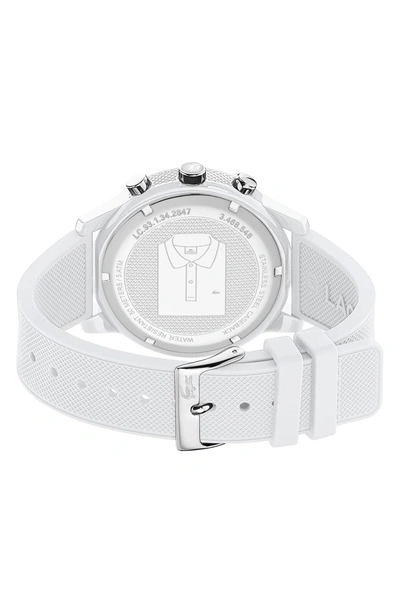 Shop Lacoste 12.12 Chronograph Silicone Band Watch, 44mm In White