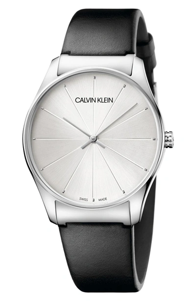 Shop Calvin Klein Classic Leather Strap Watch, 38mm In Black/ Silver
