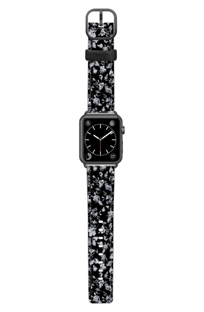 Shop Casetify Vintage Flowers Saffiano Faux Leather Apple Watch Strap In Black