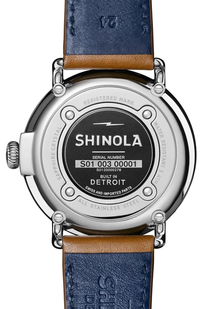 Shop Shinola 'the Runwell' Leather Strap Watch, 47mm In Tan/ Collegiate Blue/ Silver