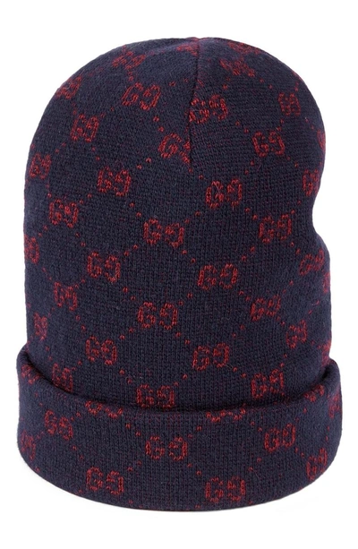 Shop Gucci Gg Knit Alpaca & Wool Cap - Blue In Blue/ Red