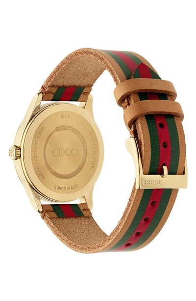 Shop Gucci G-timeless Leather Strap Watch, 38mm In Brown/ Green/ Gold