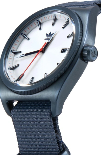 Shop Adidas Originals Process Nylon Strap Watch, 40mm In Navy/ Silver/ Navy