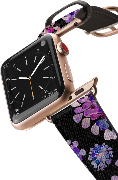 Shop Casetify Saffiano Purple Flowers Faux Leather Apple Watch Strap In Black/ Rose Gold