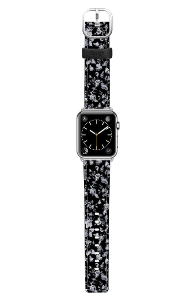 Shop Casetify Vintage Flowers Saffiano Faux Leather Apple Watch Strap In Black/ Silver