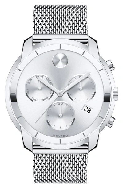 Shop Movado 'bold' Chronograph Mesh Strap Watch, 44mm In Silver