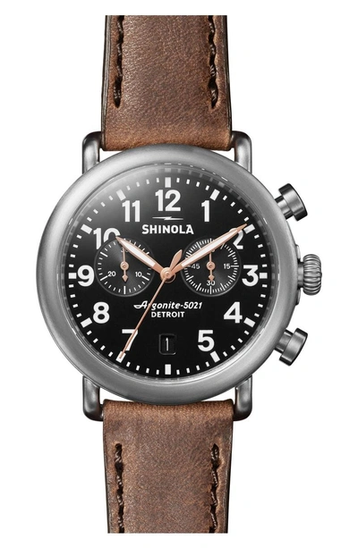 Shop Shinola The Runwell Chronograph Leather Strap Watch, 41mm In Cattail Brown/ Black/ Silver