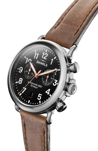 Shop Shinola The Runwell Chronograph Leather Strap Watch, 41mm In Cattail Brown/ Black/ Silver
