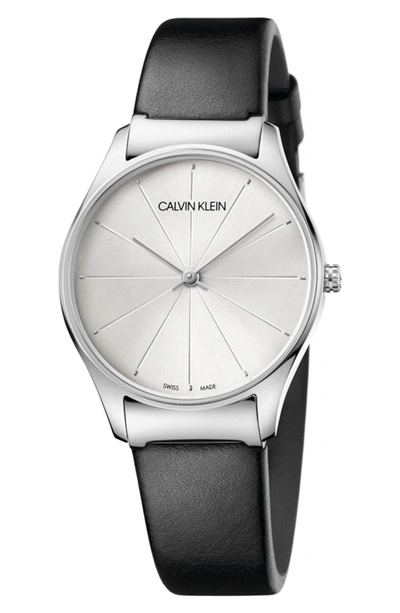Shop Calvin Klein Classic Leather Strap Watch, 32mm In Black/ Silver
