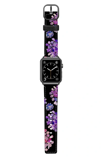 Shop Casetify Saffiano Purple Flowers Faux Leather Apple Watch Strap In Black