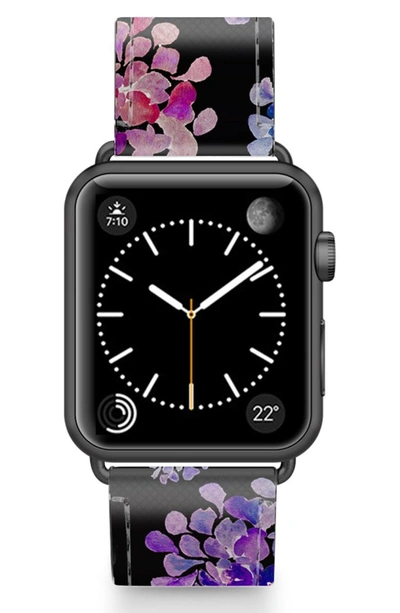 Shop Casetify Saffiano Purple Flowers Faux Leather Apple Watch Strap In Black