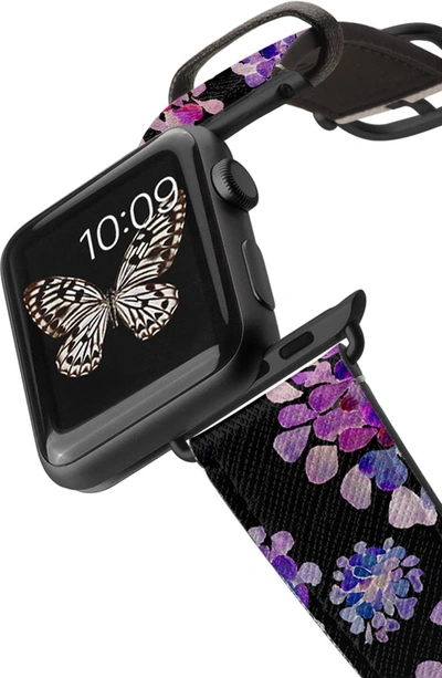 Shop Casetify Saffiano Purple Flowers Faux Leather Apple Watch Strap In Black