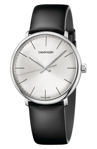 Shop Calvin Klein High Noon Leather Strap Watch, 40mm In Black/ Silver