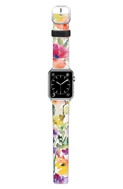 Shop Casetify Saffiano From The Garden Faux Leather Apple Watch Strap In White/ Silver