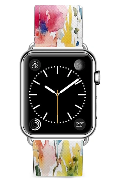 Shop Casetify Saffiano From The Garden Faux Leather Apple Watch Strap In White/ Silver