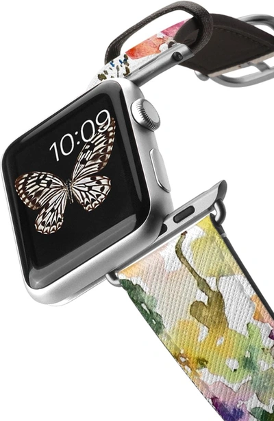 Shop Casetify Saffiano From The Garden Faux Leather Apple Watch Strap In White/ Silver