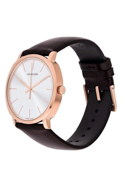 Shop Calvin Klein Posh Leather Band Watch, 40mm In Brown/ Silver/ Rose Gold