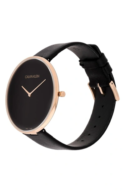 Shop Calvin Klein Full Moon Leather Band Watch, 42mm In Black/ Rose Gold