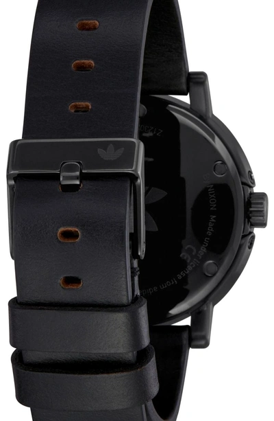 Shop Adidas Originals District Leather Strap Watch, 40mm In Black/ Orange/ Black