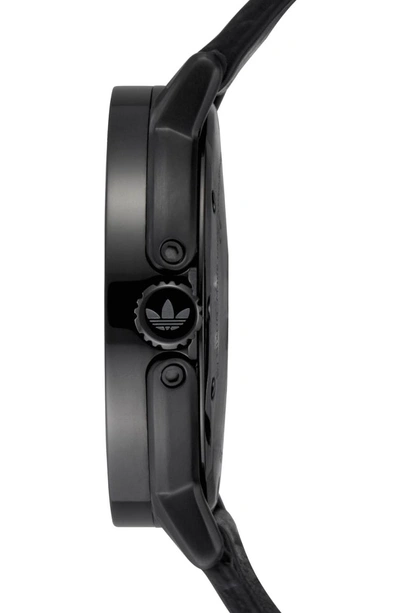 Shop Adidas Originals District Leather Strap Watch, 40mm In Black/ Orange/ Black