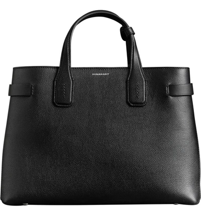 Shop Burberry Medium Banner Leather Tote In Black