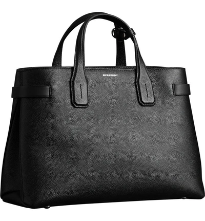 Shop Burberry Medium Banner Leather Tote In Black