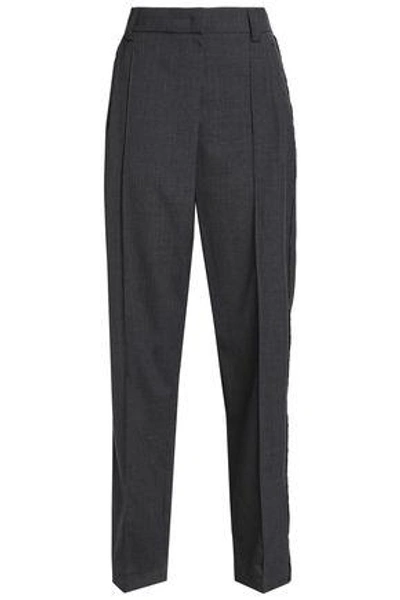 Shop Brunello Cucinelli Woman Pleated Wool Straight-leg Pants Dark Gray