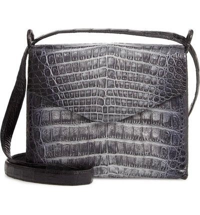 Shop Nancy Gonzalez Genuine Crocodile Crossbody Bag - Metallic In Silver/ Black