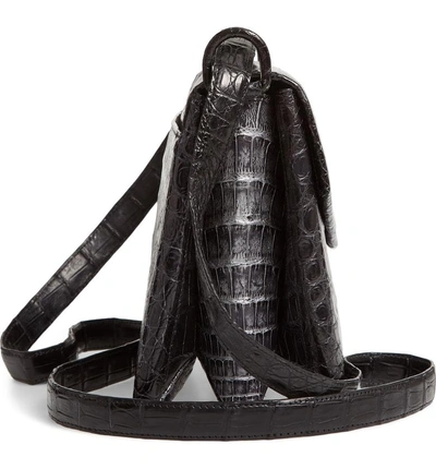 Shop Nancy Gonzalez Genuine Crocodile Crossbody Bag - Metallic In Silver/ Black