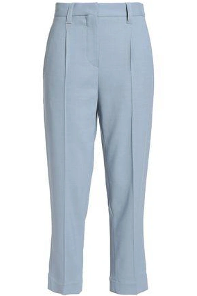Shop Brunello Cucinelli Woman Cropped Wool-blend Twill Straight-leg Pants Sky Blue
