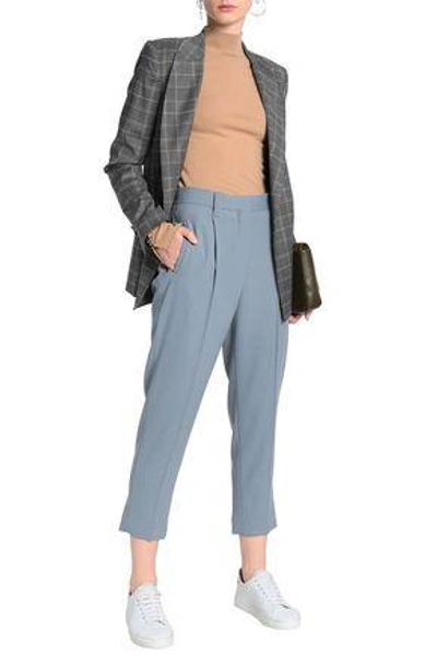 Shop Brunello Cucinelli Woman Cropped Wool-blend Twill Straight-leg Pants Sky Blue