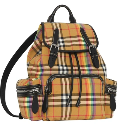 Shop Burberry Medium Rucksack Vintage Check Cotton Backpack - Beige In Antique Yellow