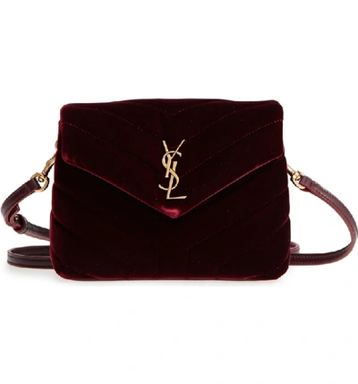 Shop Saint Laurent Toy Loulou Velvet Crossbody Bag - Burgundy In French Burgundy