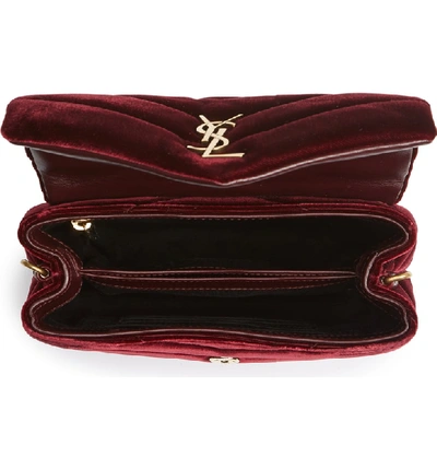 Shop Saint Laurent Toy Loulou Velvet Crossbody Bag - Burgundy In French Burgundy