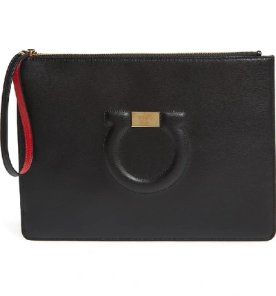 Shop Ferragamo City Quilted Gancio Leather Wristlet In Nero/ Lipstick