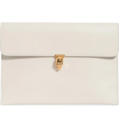 Shop Alexander Mcqueen Calfskin Leather Envelope Clutch - Ivory In Off White